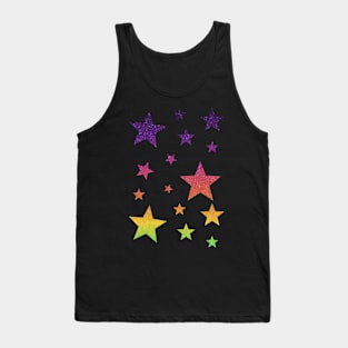 Bright Rainbow Ombre Faux Glitter Stars Tank Top